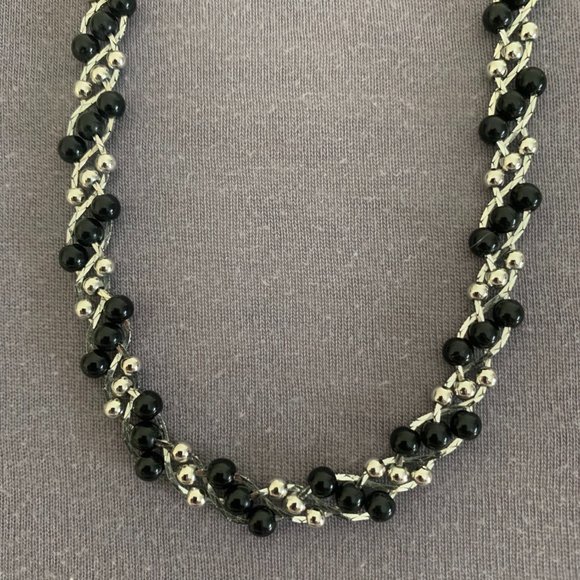 2/$20 Silver/Black Beaded Necklace and Earring set - Picture 4 of 8